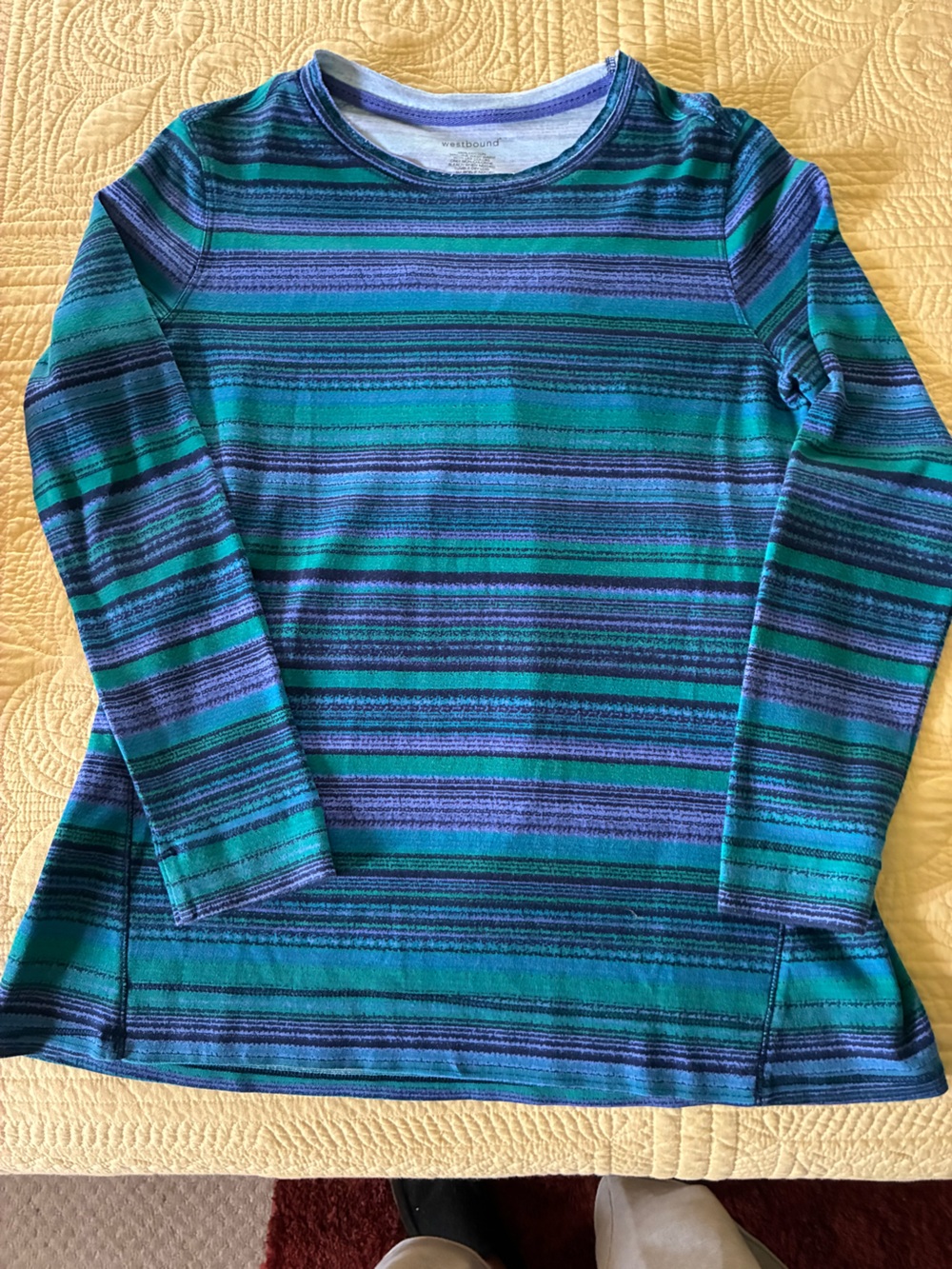 Westbound Blue and Green Striped Long Sleeve Tee